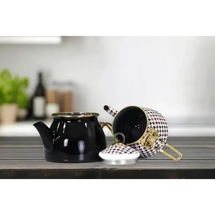 Forte Black Gold Model Emaye Çaydanlık