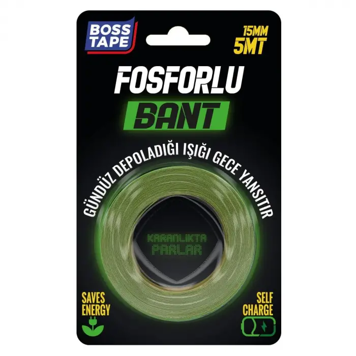 Fosforlu Bant; 15 mm x 5mt Boyut, Yesil