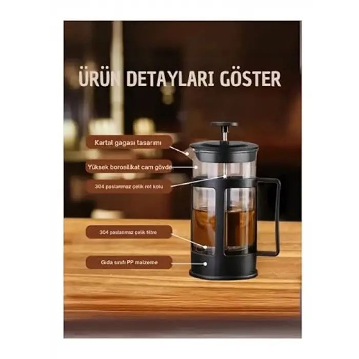 French Bitki Çayı, Kahve Pressi Plastik 600 ml