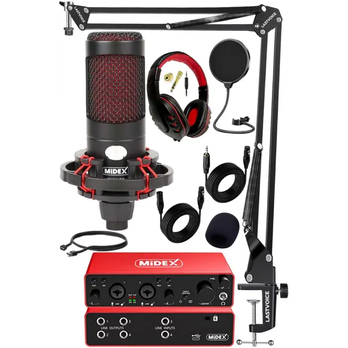Functional Paket-2 Stüdyo Ekipmanları Mikrofon 4 Çıkış Ses Kartı Full Set