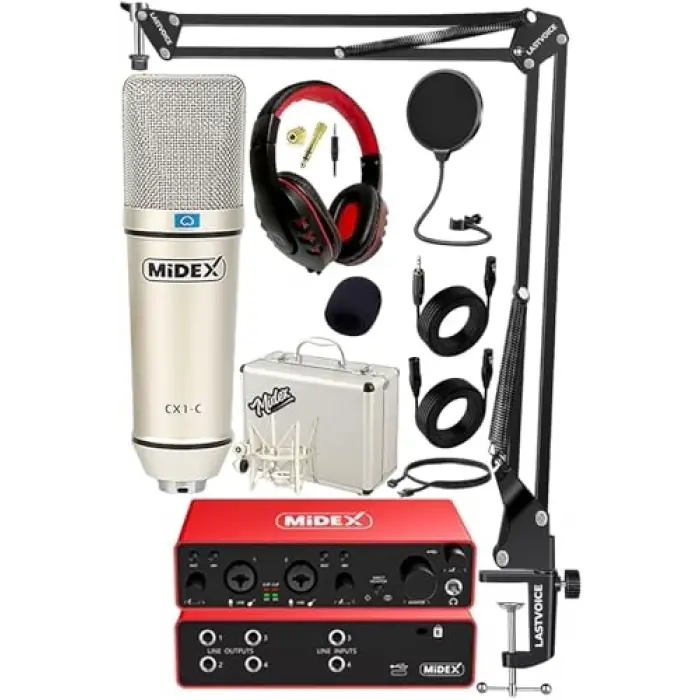 Functional Paket-3 Stüdyo Ekipmanları Mikrofon 4 Çıkış Ses Kartı Full Set