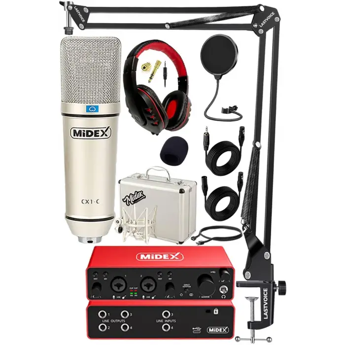 Functional Paket-3 Stüdyo Ekipmanları Mikrofon 4 Çıkış Ses Kartı Full Set