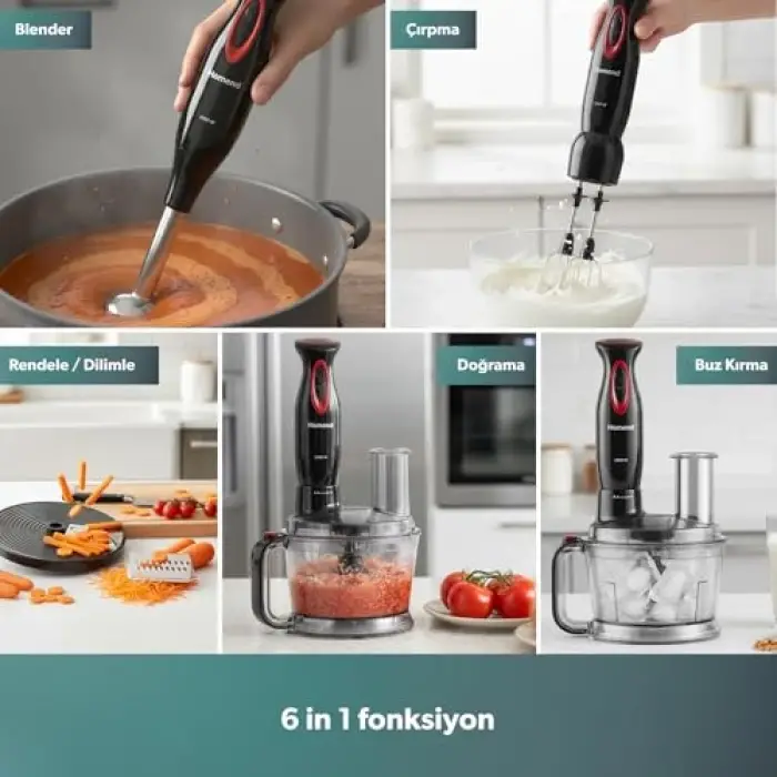Functionall 2851H Siyah Kırmızı Mutfak Robotu