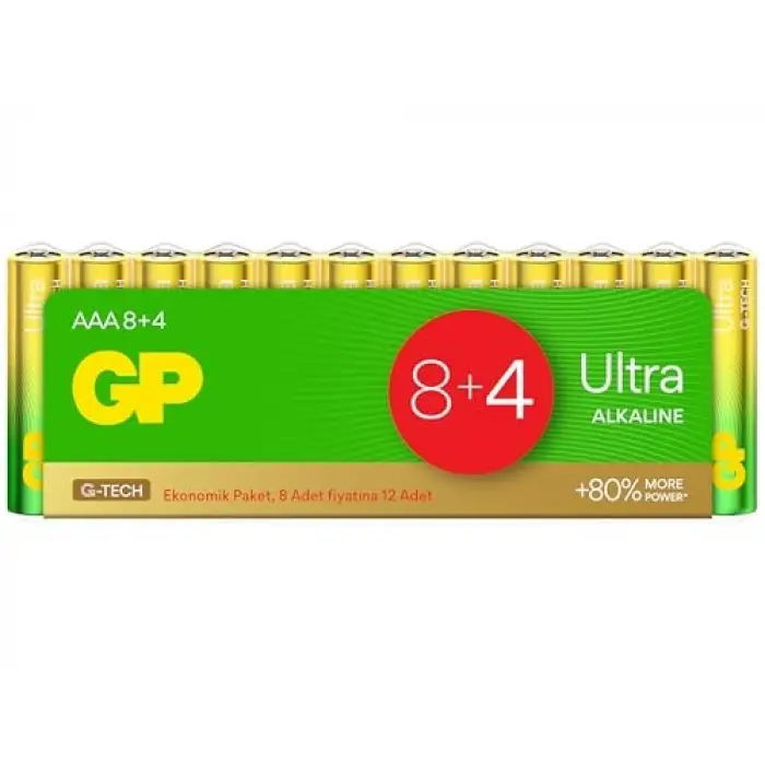 G-TECH Ultra Alkalin İnce LR03 - AAA Boy 1.5V Pil 12li Shrink