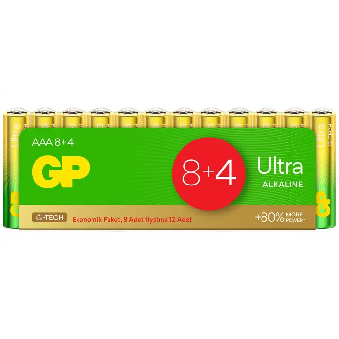 G-TECH Ultra Alkalin İnce LR03 - AAA Boy 1.5V Pil 12li Shrink
