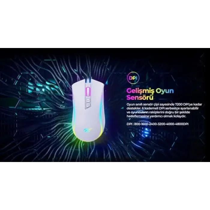 Gamenote MS1034 RGB Makrolu Programlanabilir Oyuncu Mouse, Beyaz