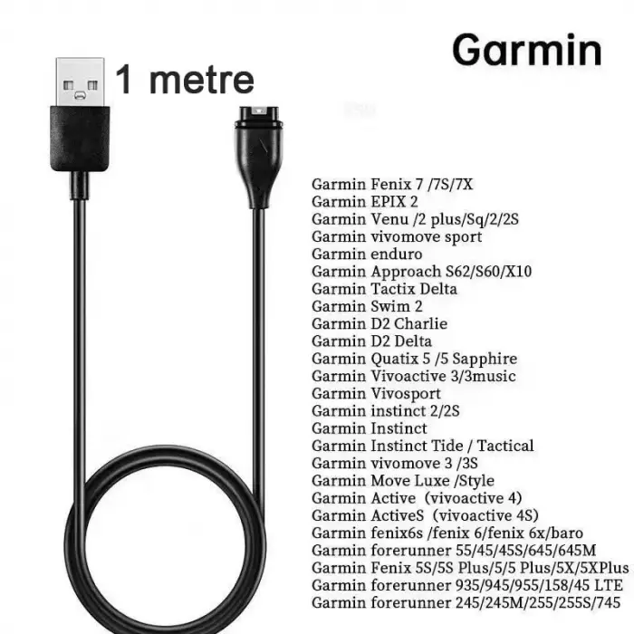 Garmin ile Uyumlu USB Şarj Kablosu, Active S, Epix, Fenix, Forerunner, Venu, Vivoactive, Enduro, Instinct, Approach, Swim, Move Luxe Modelleri ile Uyumlu, Hızlı Şarj ve Veri Transferi