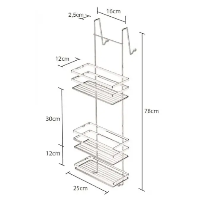 Geseus Üç Katlı Asmalı Banyo Duş Rafı Krom LM580