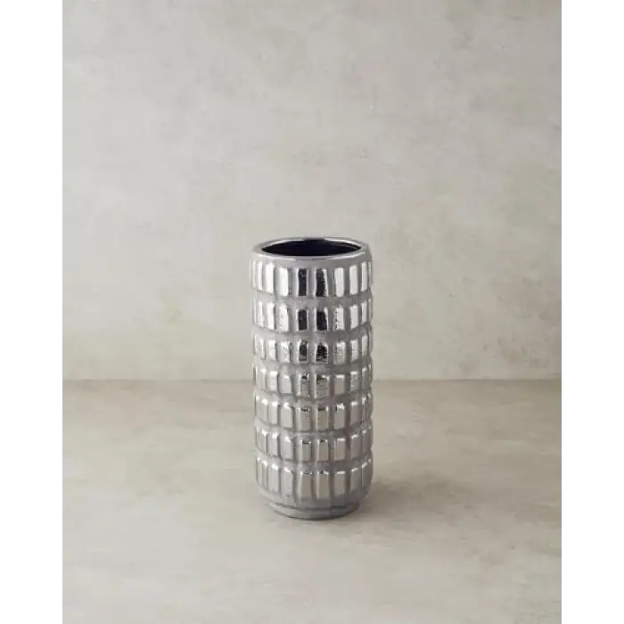 Glossy Stoneware Vazo Silver