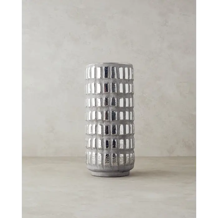 Glossy Stoneware Vazo Silver