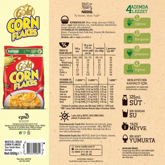 Gold Corn Flakes Tam Tahıllı Mısır Gevreği 650 g