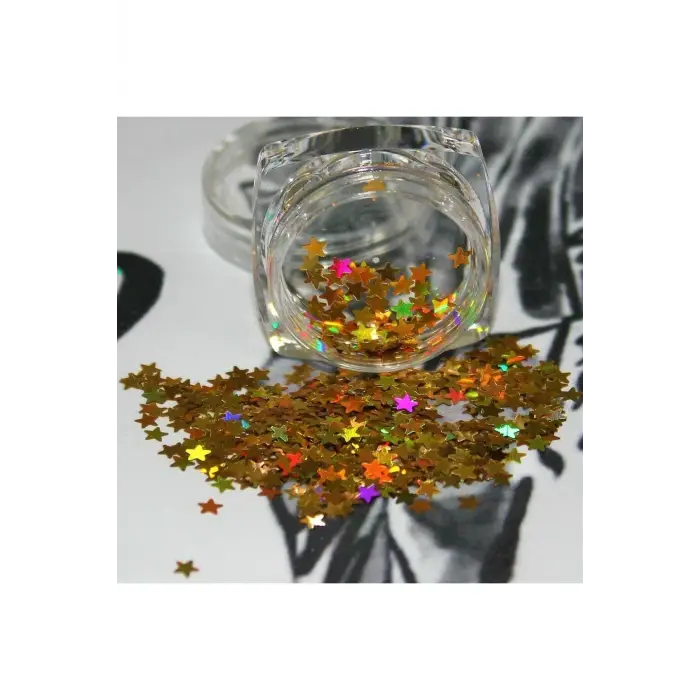 Gold Yıldız Desenli Parıltılı Nail Art Pulları, 21