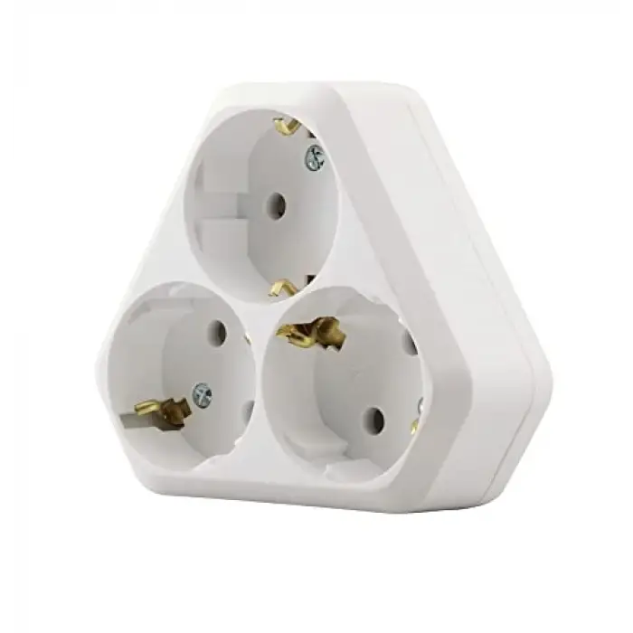 Golyat Üçgen Tip 3lü Topraklı Priz, Beyaz