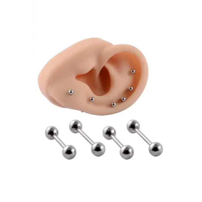 Gri Çelik Kıkırdak Piercingi, İki Tarafı Toplu