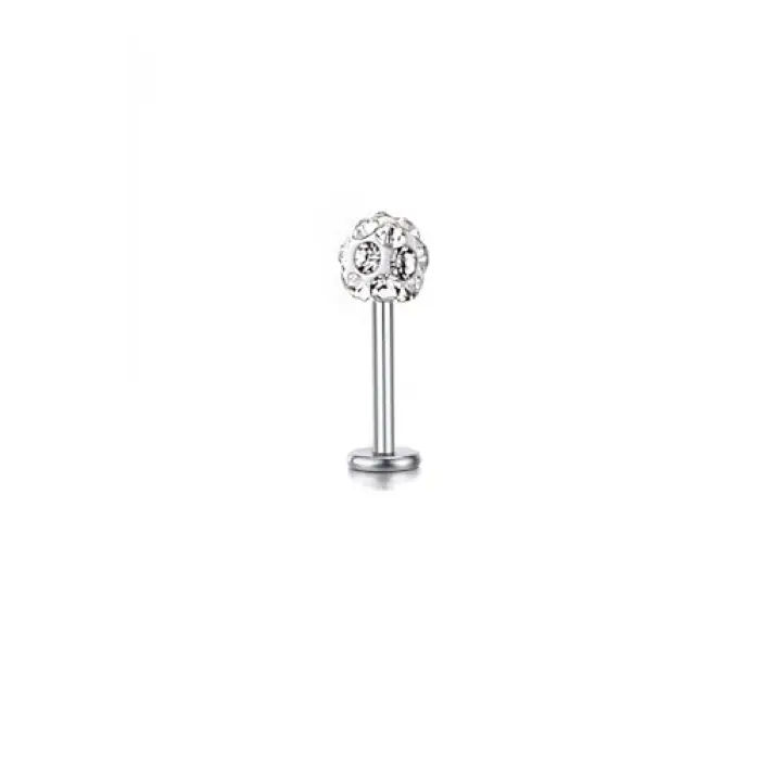 Gri Taşlı Çelik Tragus Helix Piercing, 8 MM
