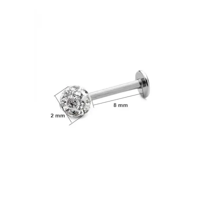 Gri Taşlı Çelik Tragus Helix Piercing, 8 MM