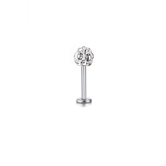 Gri Taşlı Çelik Tragus Helix Piercing, 8 MM