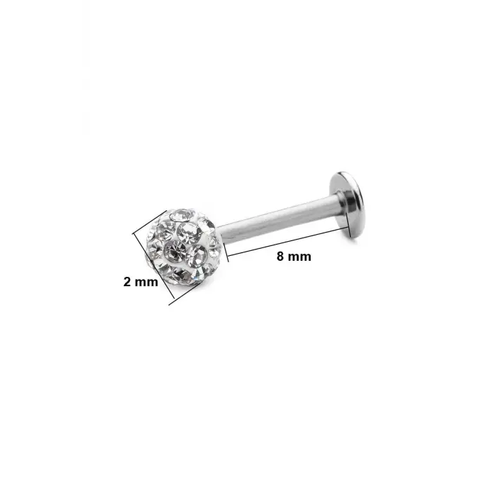 Gri Taşlı Çelik Tragus Helix Piercing, 8 MM