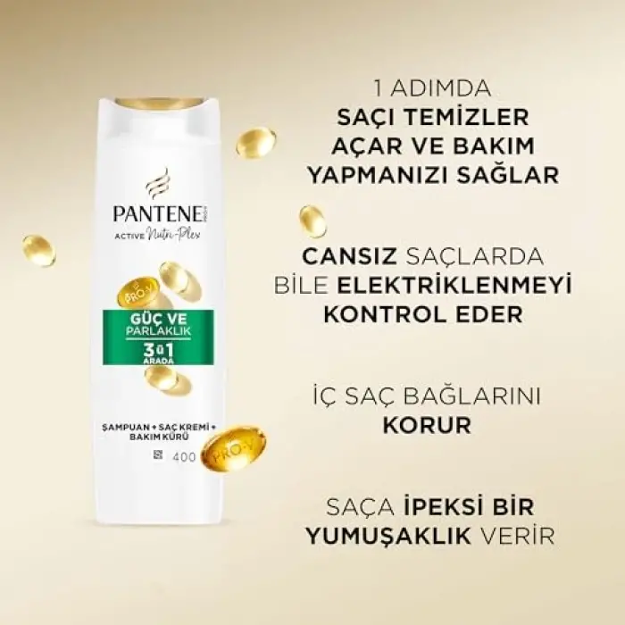 Güç ve Parlaklık 3ü 1 Arada Şampuan, 400 ml