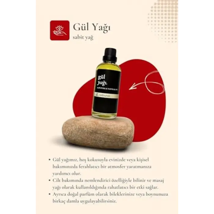Gül Yağı 100 ml - Cilt Bakımı, Rahatlatıcı Masaj ve Aromaterapi Yağı