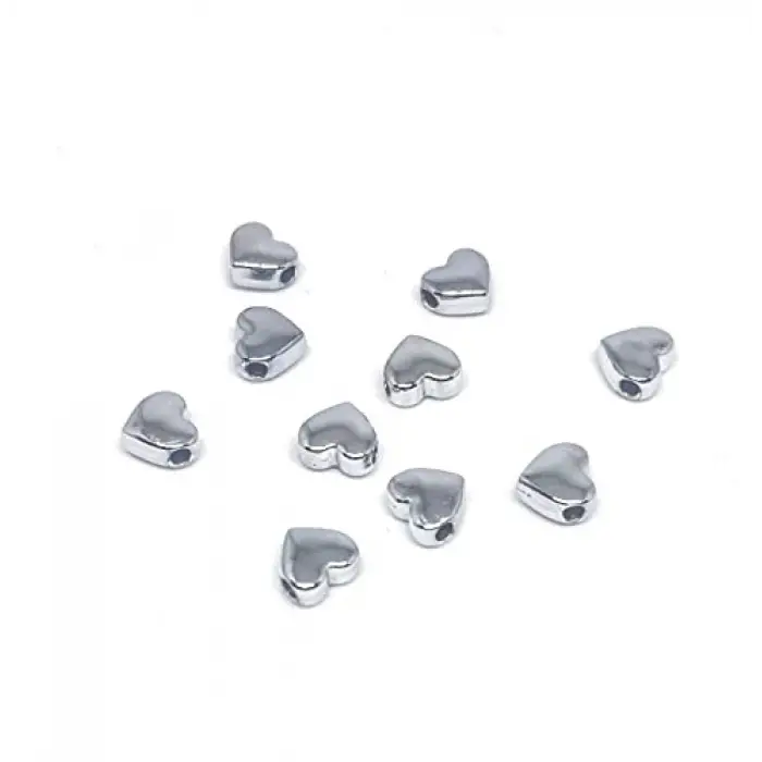 Gümüş Kaplama Oval Kalp (10 Adet) 7 Mm