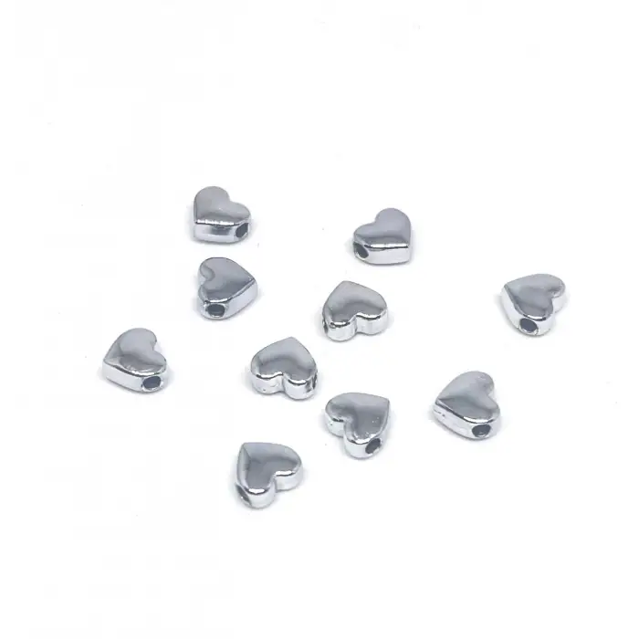 Gümüş Kaplama Oval Kalp (10 Adet) 7 Mm