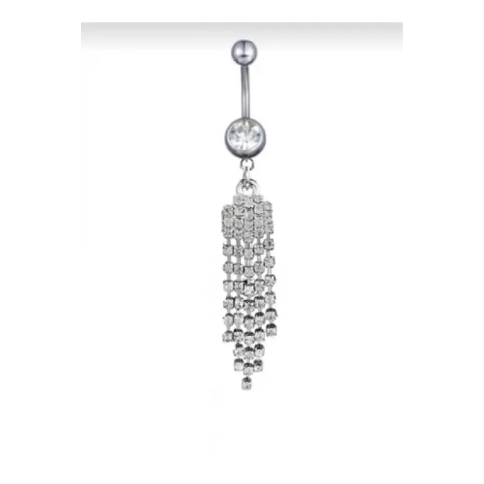 Gümüş Taşlı Sallantılı Çelik Göbek Piercing