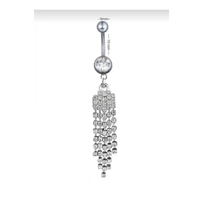 Gümüş Taşlı Sallantılı Çelik Göbek Piercing