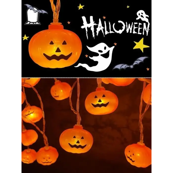 HALLOWEEN BALKABAĞI PİLLİ LED IŞIK 10 AMPÜL 195CM