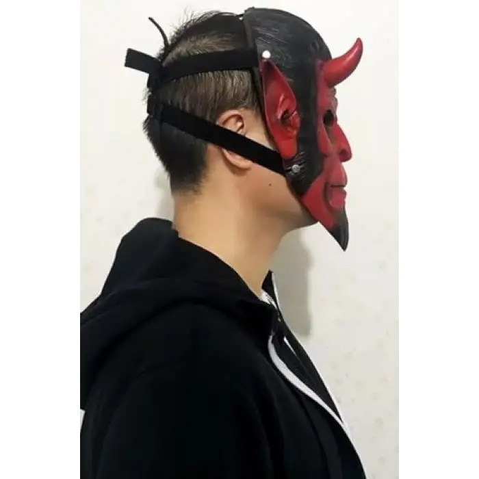 Halloween Maske Hellboy Kırmızı Boynozlu