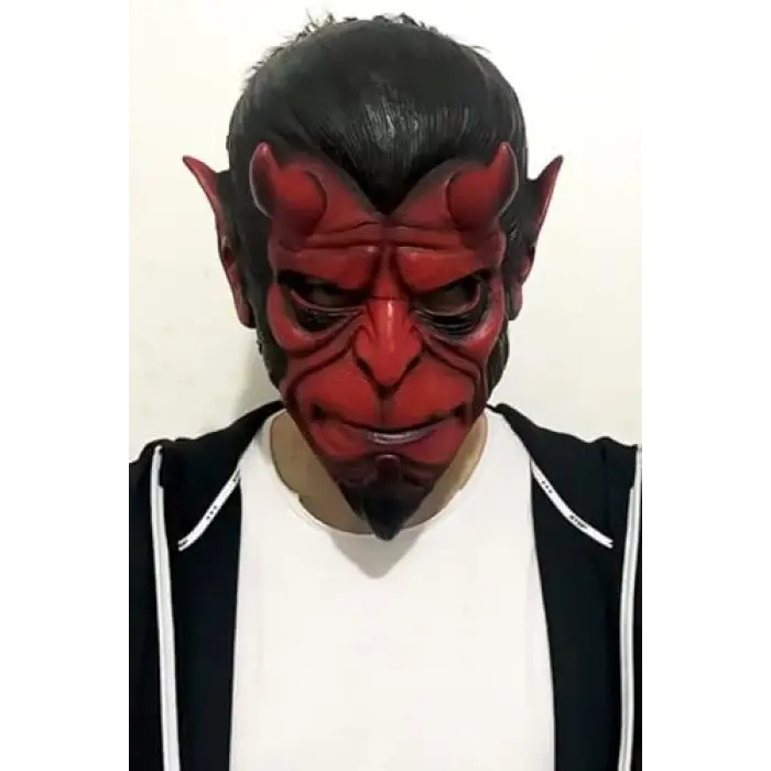 Halloween Maske Hellboy Kırmızı Boynozlu