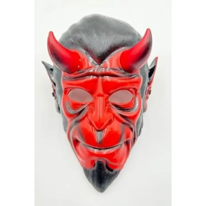 Halloween Maske Hellboy Kırmızı Boynuzlu