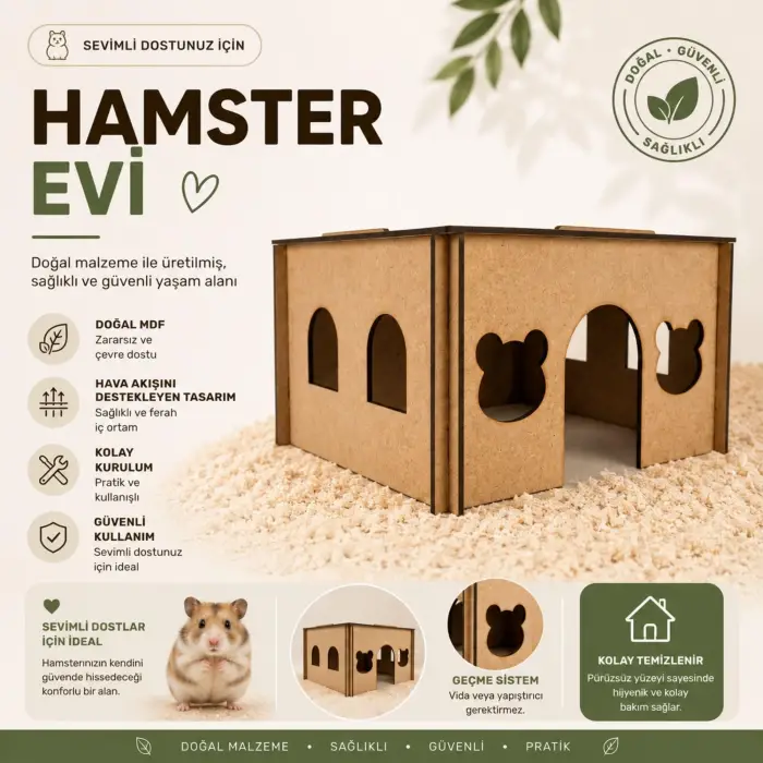 Ham Mdf Geçme Sistemli Ahşap Hamster Evi
