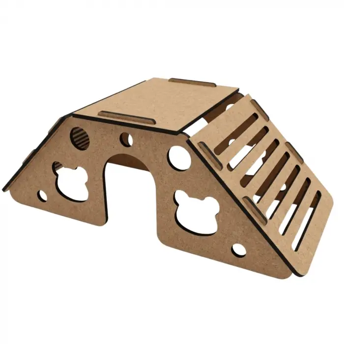 Ham Mdf Tırmanma Rampalı Ahşap Hamster Evi, Geçme Sistemli