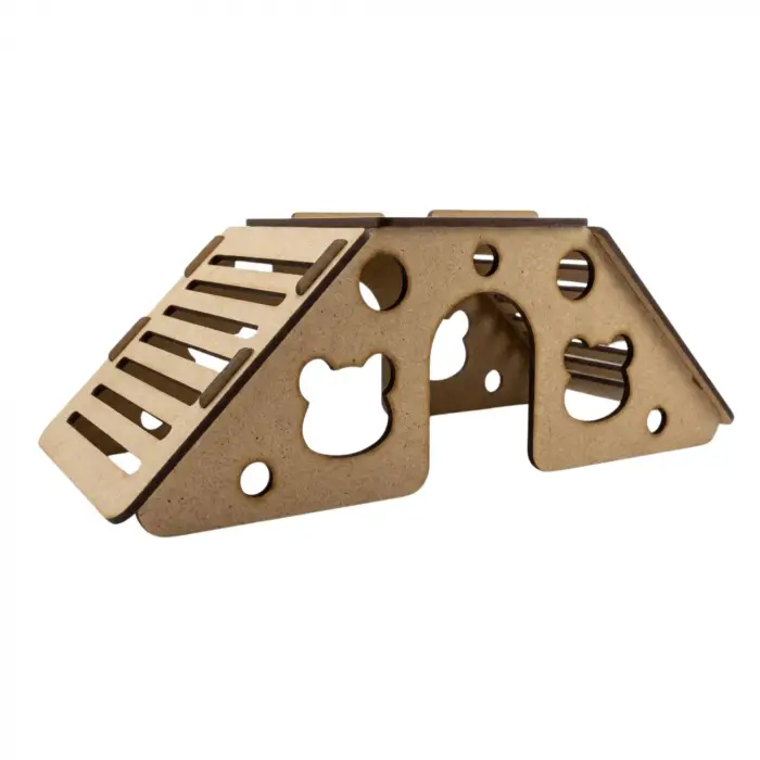 Ham Mdf Tırmanma Rampalı Ahşap Hamster Evi, Geçme Sistemli
