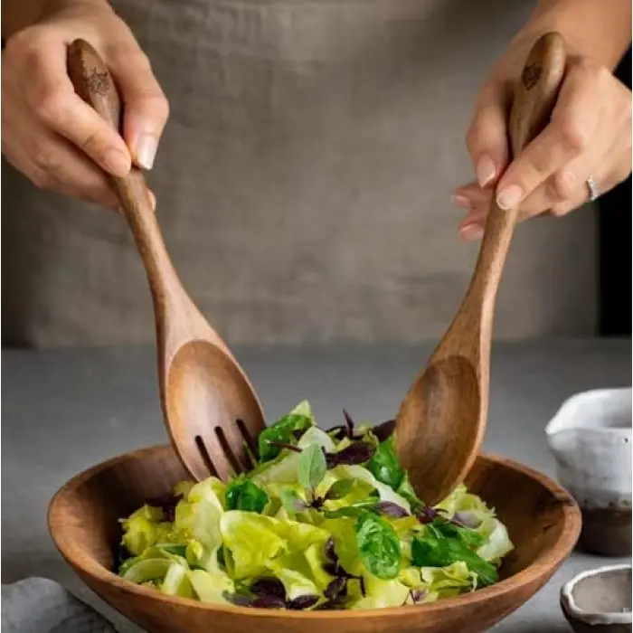 Hare 2 Parça Akasya Ahşap Salata Servis Seti