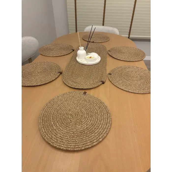Hasır Amerikan servis ve runner seti, 6 adet supla, 33 cm