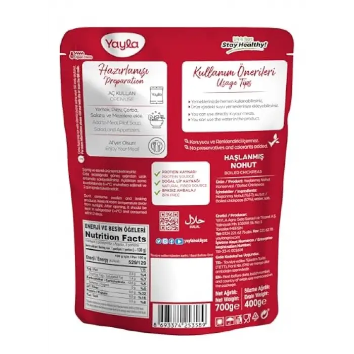 Haşlanmış Nohut, 700 g Tekli Paket