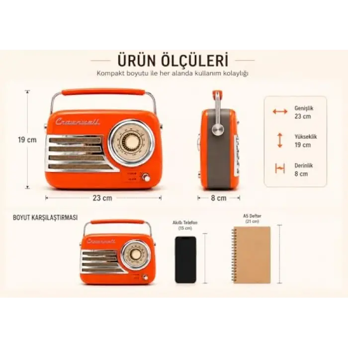 Havana Turuncu Retro Bluetooth FM Radyo
