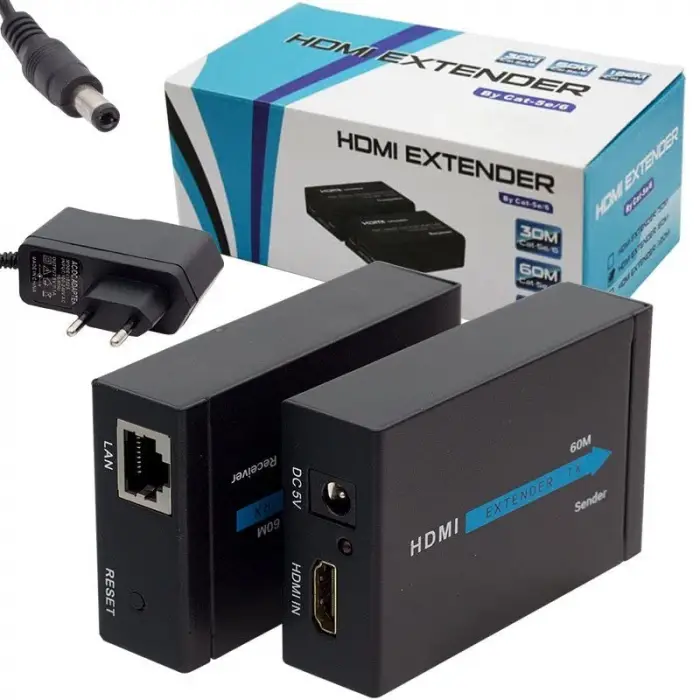 Hdmi Görüntü Aktarma, HDMI TO CAT5/CAT6,60 Metre, Adaptörlü, Extender