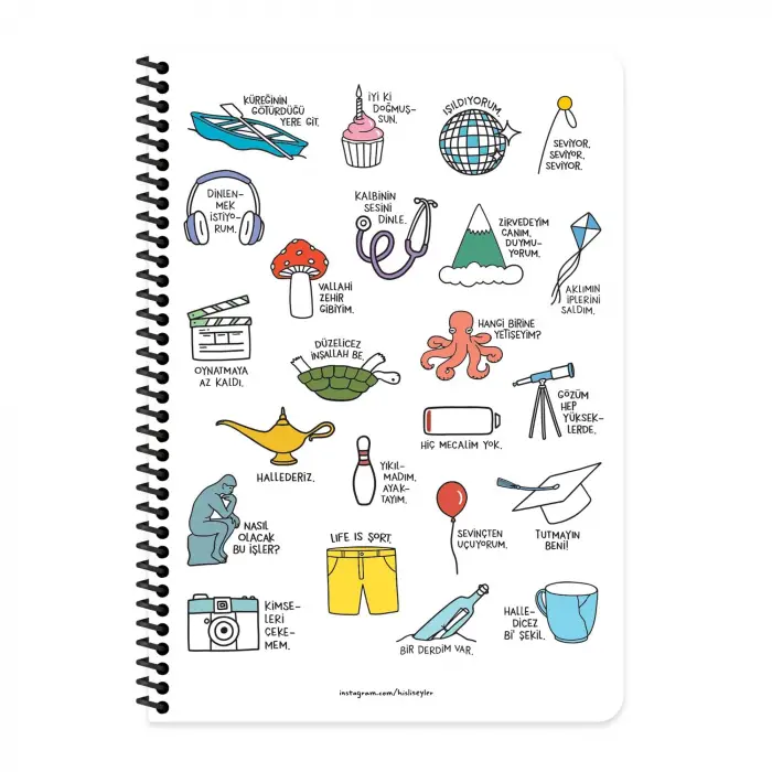 Hisli Şeyler A4 Çizgili Spiralli Stickerli Defter Dinlenmek İstiyorum