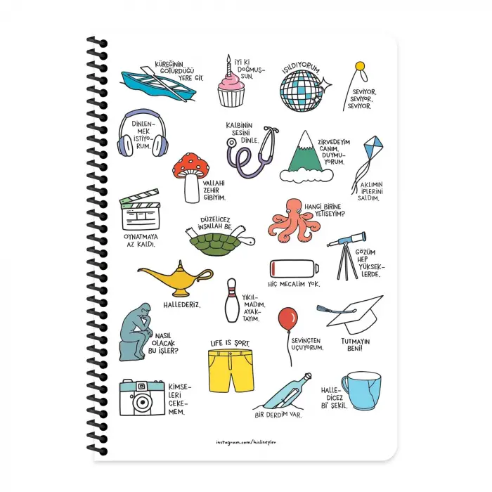 Hisli Şeyler A4 Kareli Spiralli Stickerli Defter Dinlenmek İstiyorum