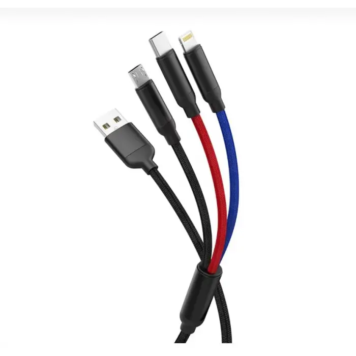 Hızlı Şarj ve Data Aktarım Kablosu, 60W - 3A USB A, Type C (Usb c), Micro USB, Lightning Uyumlu 3 ü 1 Arada Çoklu Kablo