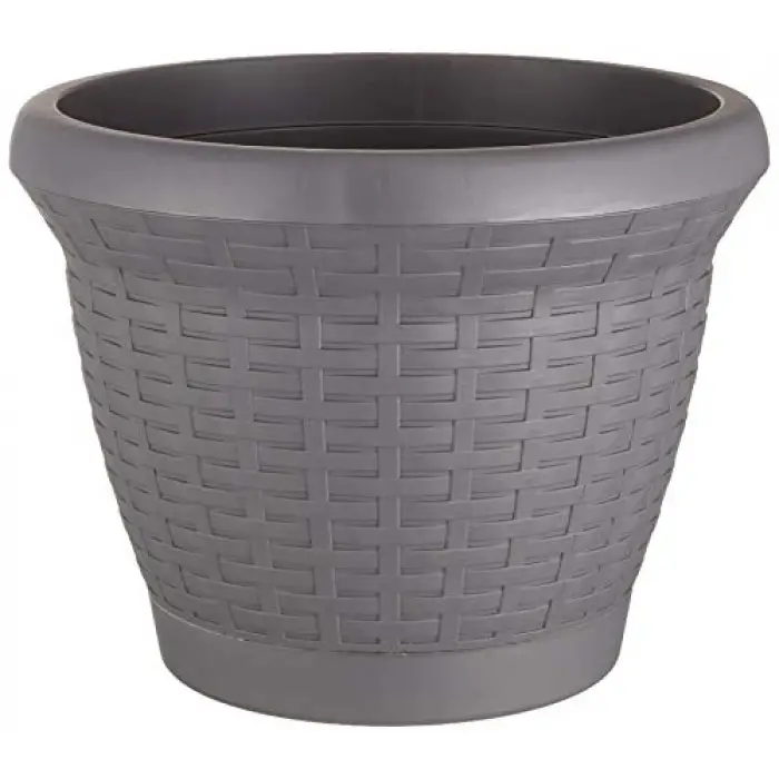 HS02 Hasır Saksı Tabaklı 25 cm, 6 L Antrasit