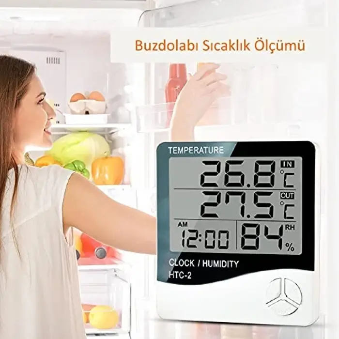 HTC-2 Saatli Dijital Termometre ve Nem Ölçer İç ve Dış Mekan Problu
