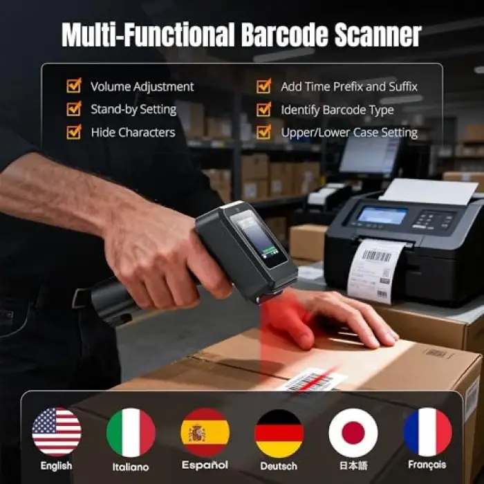 HW0006 | 2D Wireless Barcode Scanner with Display Screen – Bluetooth, 2.4G & USB 3-in-1 Kablosuz El Tipi Barkod Okuyucu