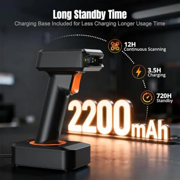 HW0006 | 2D Wireless Barcode Scanner with Display Screen – Bluetooth, 2.4G & USB 3-in-1 Kablosuz El Tipi Barkod Okuyucu