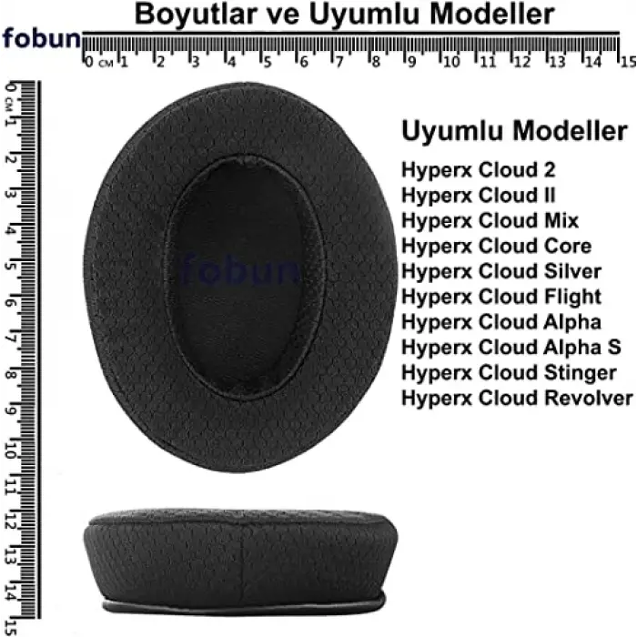 HyperX Cloud 2, Stinger, Flight, Silver ve Core ile uyumlu siyah kumaş kulaklık pedi