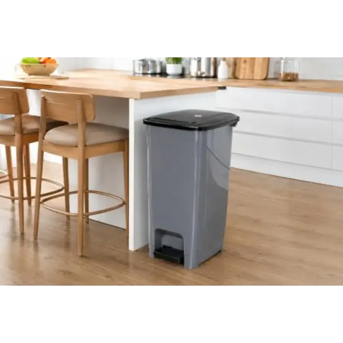 İç Kovalı Slim Pedallı Modern Çöp Kovası, Paslanmaz Çelik Görünümlü, 40 Litre