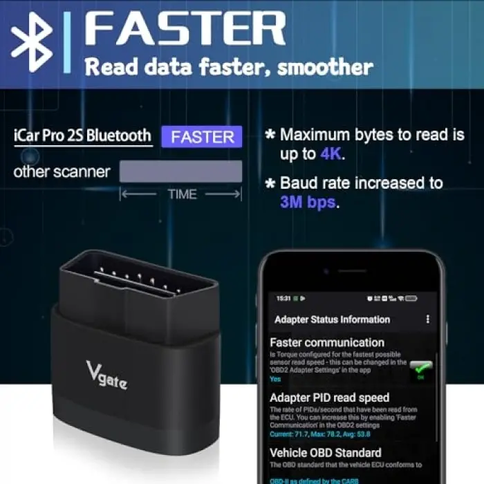 iCar Pro 2S Bluetooth 5.2 OBD2 Araç Tarama Aracı, iPhone, Android ve Windows için